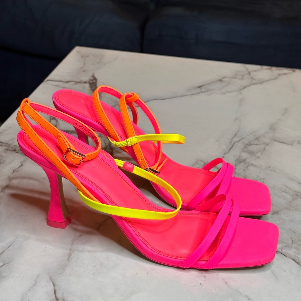 ASOS Vibrant Neon Multi Colored Strappy Heels, Size 11